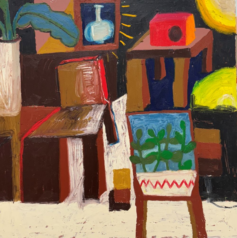 하남_가구들, Mixed Media (acrylic & oil stick) on Canvas, 91 × 91cm, 2025