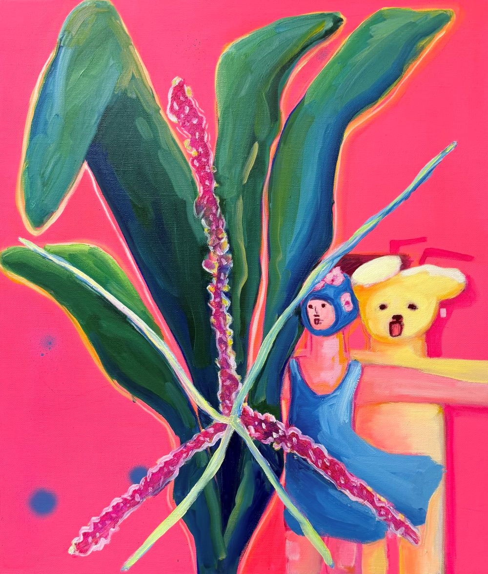 작동하는식물과자라는기계Operating Plants and Growing Machines, oil , acrylic on linen, 45.5 x 53 x 3cm, 2026