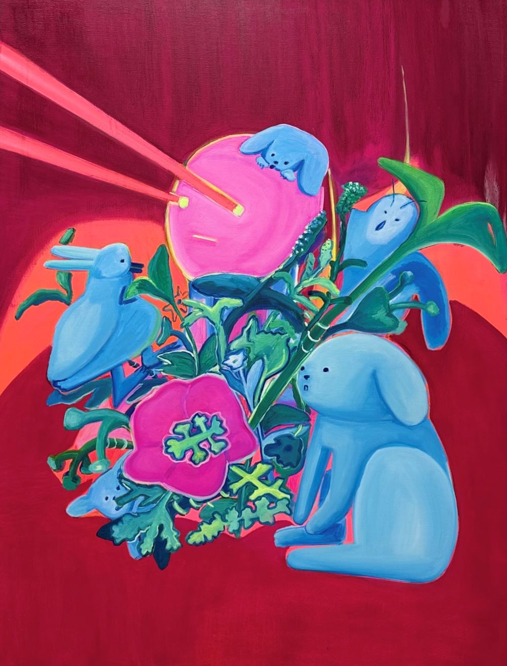 no rule –글리치정원의달에비는소원 A Wish to the Moon of the Glitch Garden, oil, acrylic on linen, 91 x 116.8 x 2.5cm, 2025