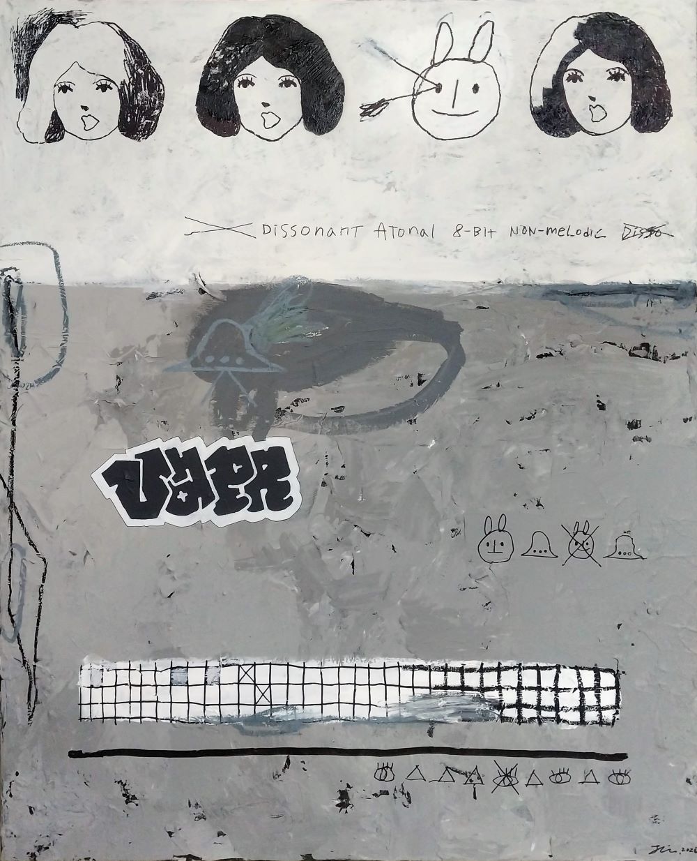 Vapor, acrylic, oil pastel and marker pen on canvas,
90.9cm x 72.7cm, 2026