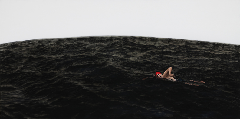 이경하-수영하는 사람, charcoal & oil on canvas, 200x100cm, 2014