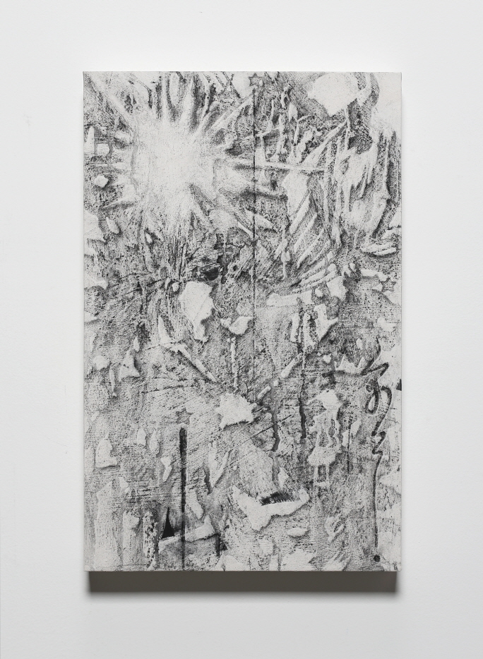 별별별, 벽화기법 (장지, 석회, 먹, 목탄, 목탄가루, 아교, 수간채색) Fresco Technique (Korean paper, quicklime, Chinese ink, charcoal, glue, oriental color), 39x61cm, 2022