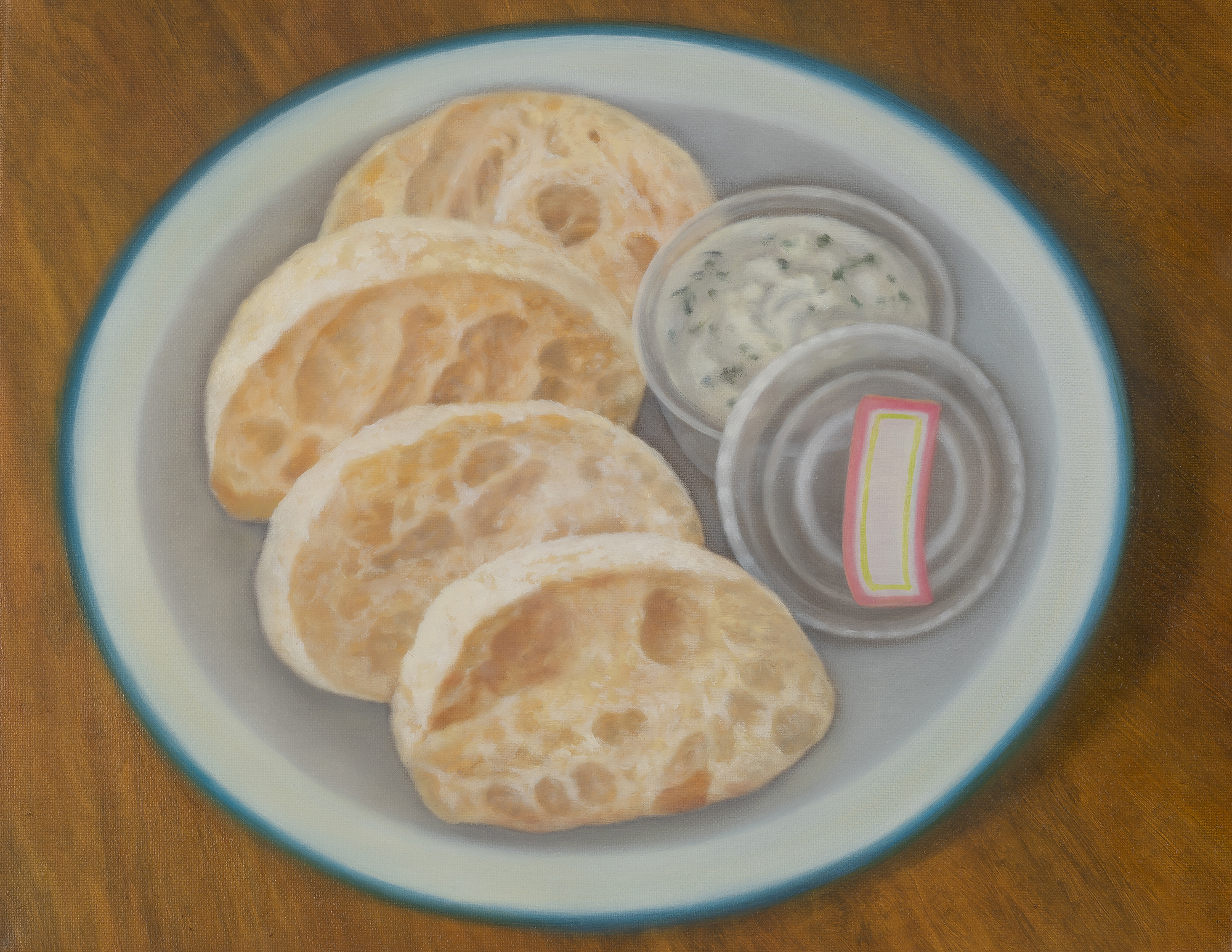 치아바타와 차지키 Ciabatta and tzatziki, oil on canvas, 27.3x34.8cm, 2024