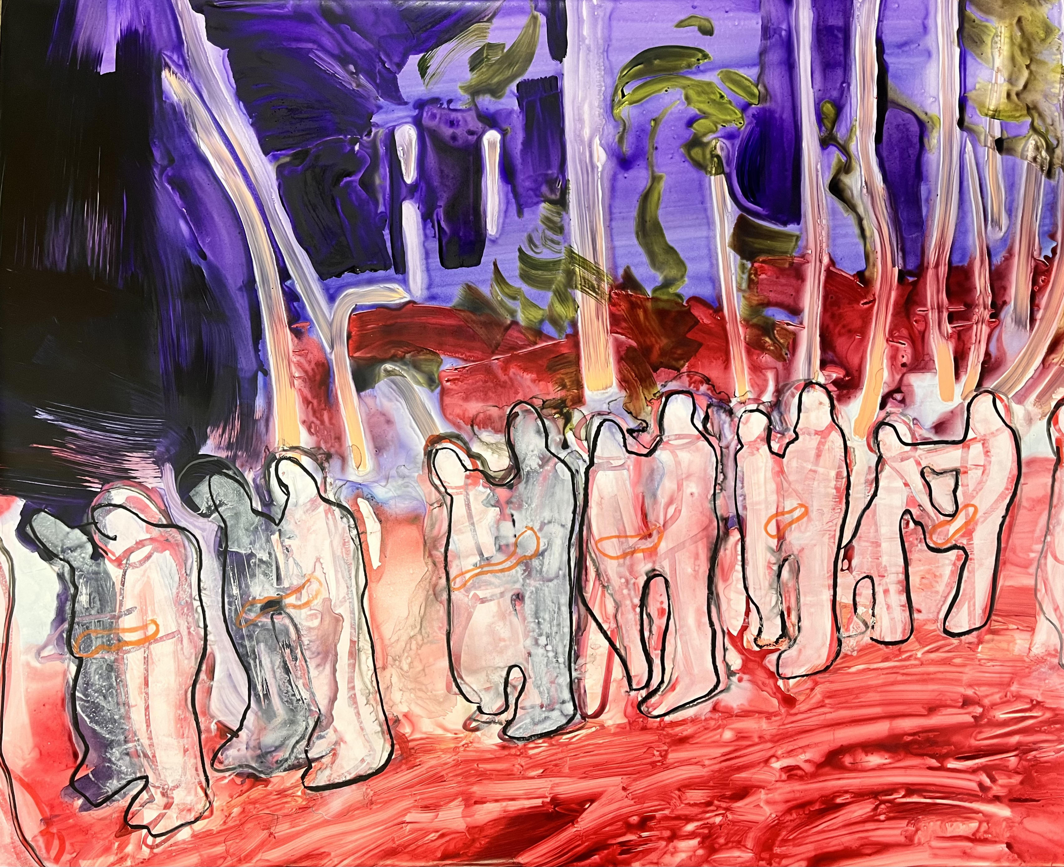 나카바야시 아리사, Untitled : Area to Area 2025 #03, Acrylic, oil pastel, marker on paper, 65.2x80.3cm, 2025