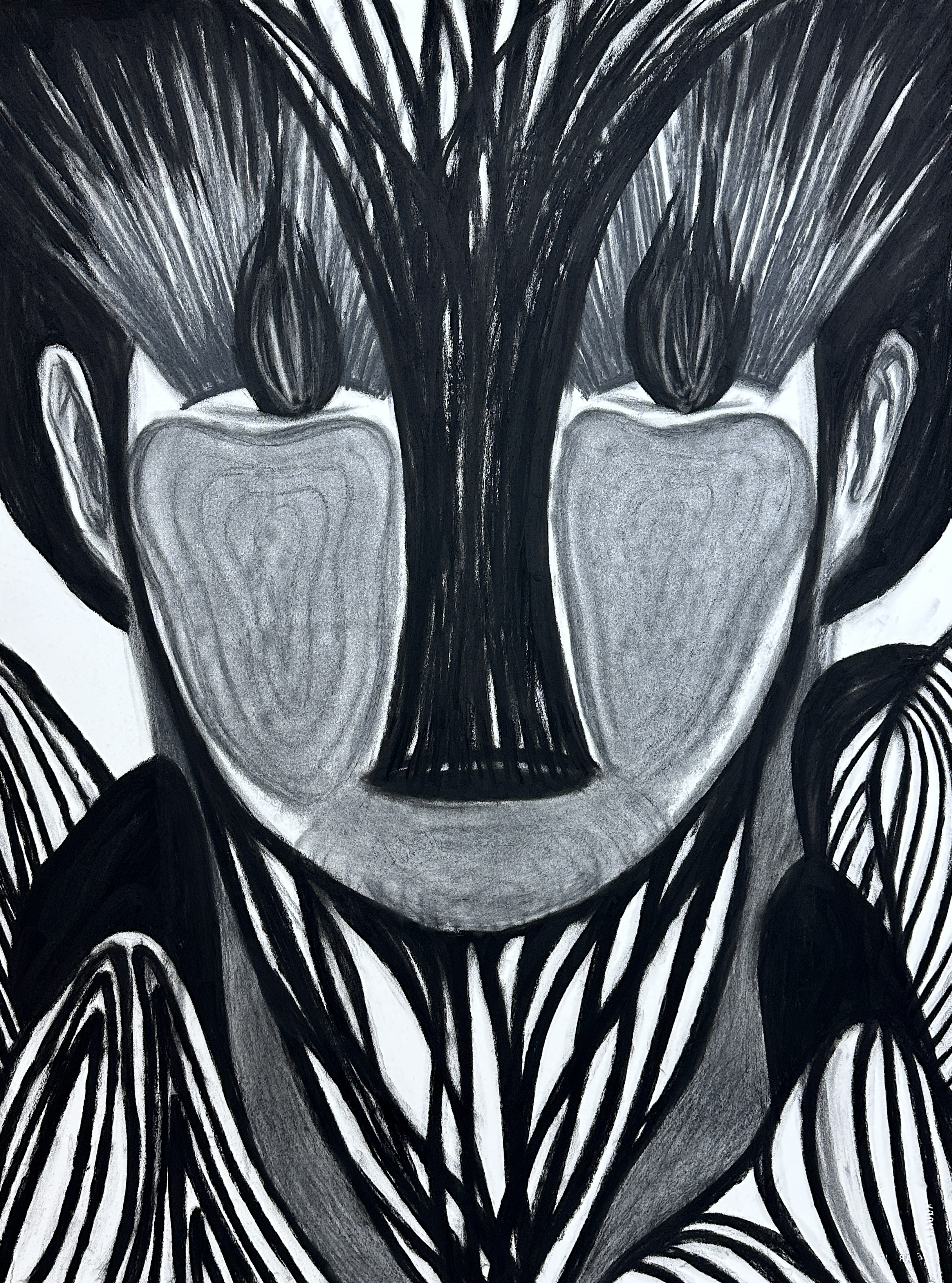 최나무, Face 01, Charcoal on paper, 76x56cm, 2025