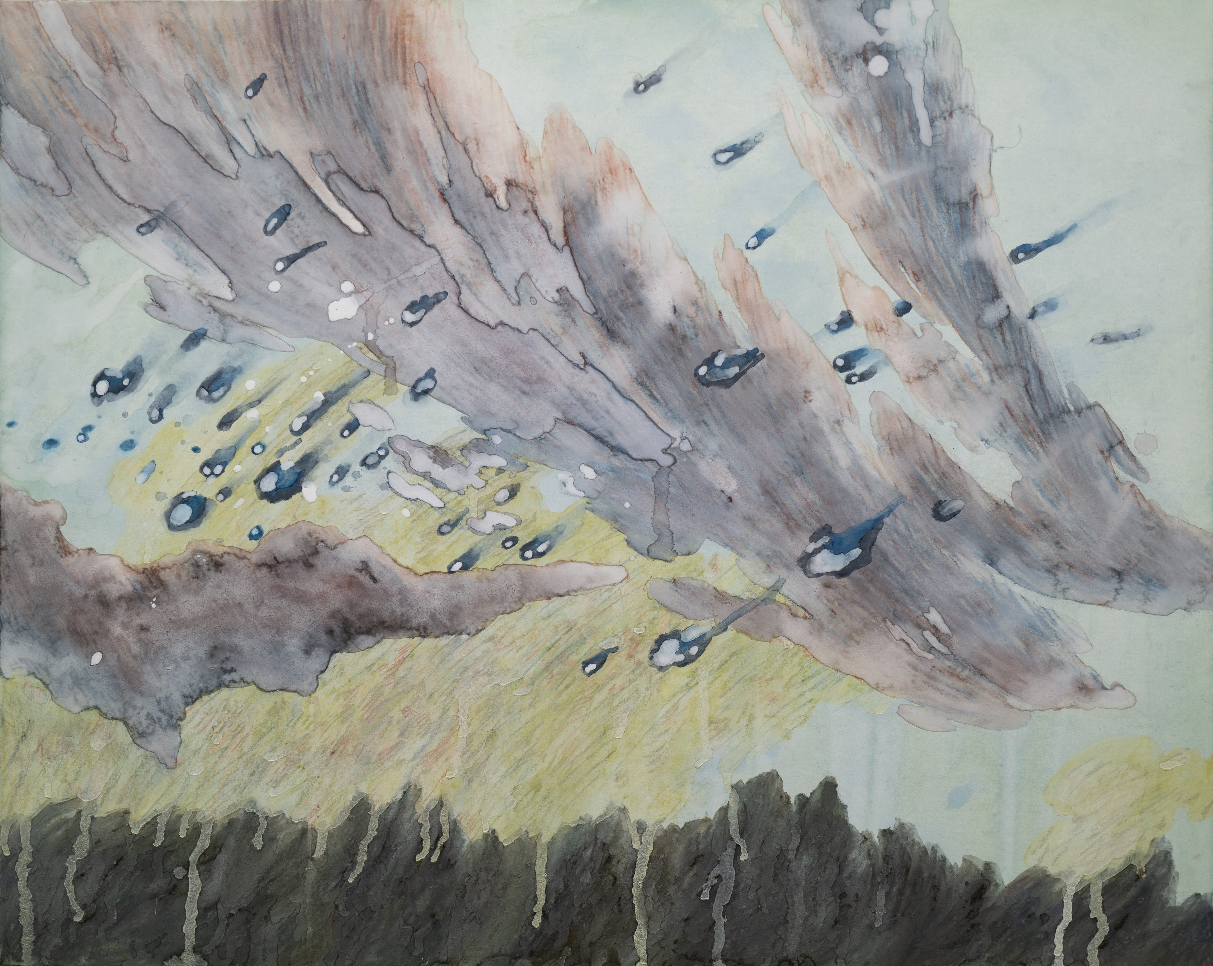 깊이 몰아쉬기, 장지에 물감, 파스텔, 호분, 72.7x90.9cm, 2025 