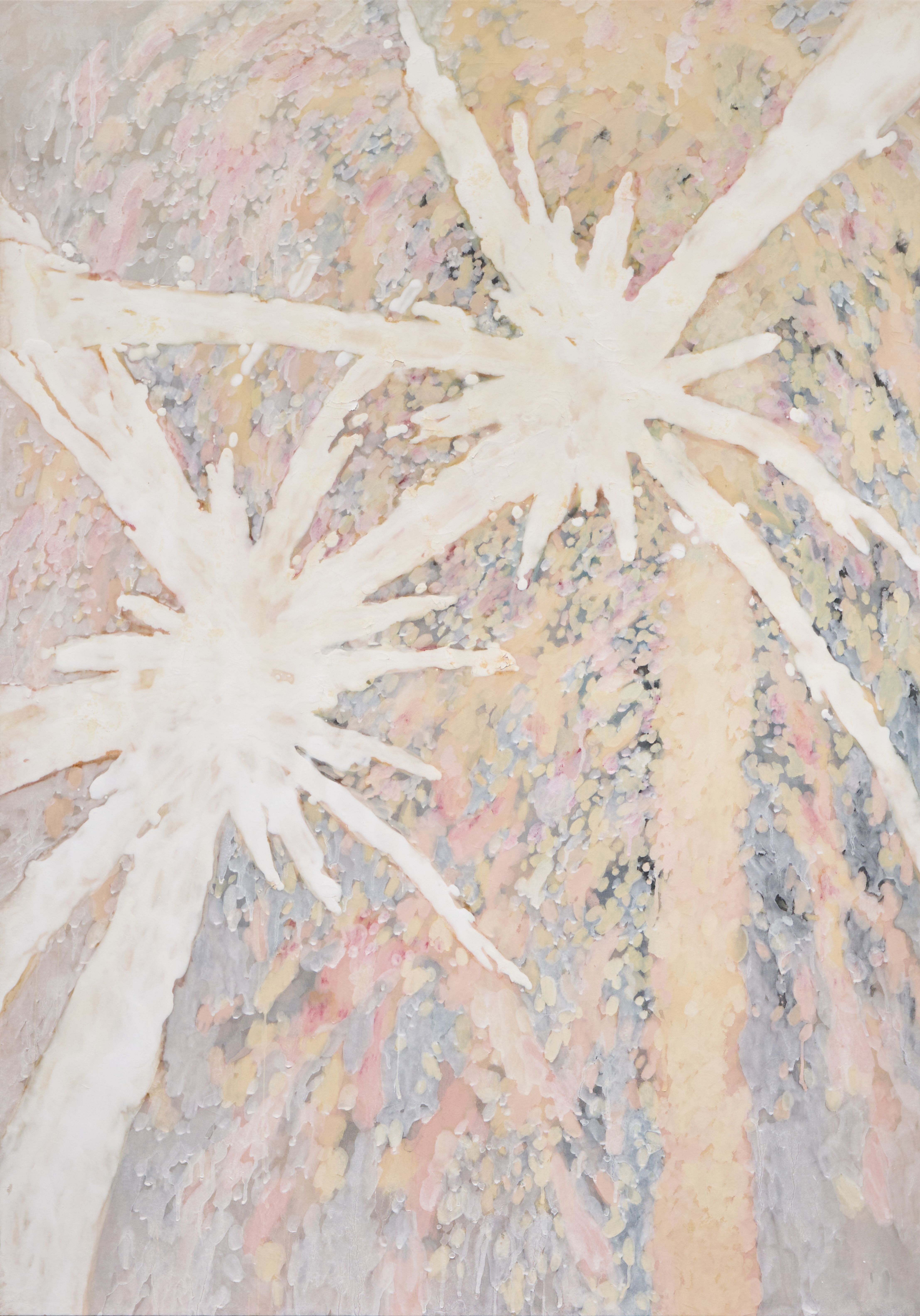 쌍둥이 별, 장지에 물감, 파스텔, 호분, 149x105cm, 2025 