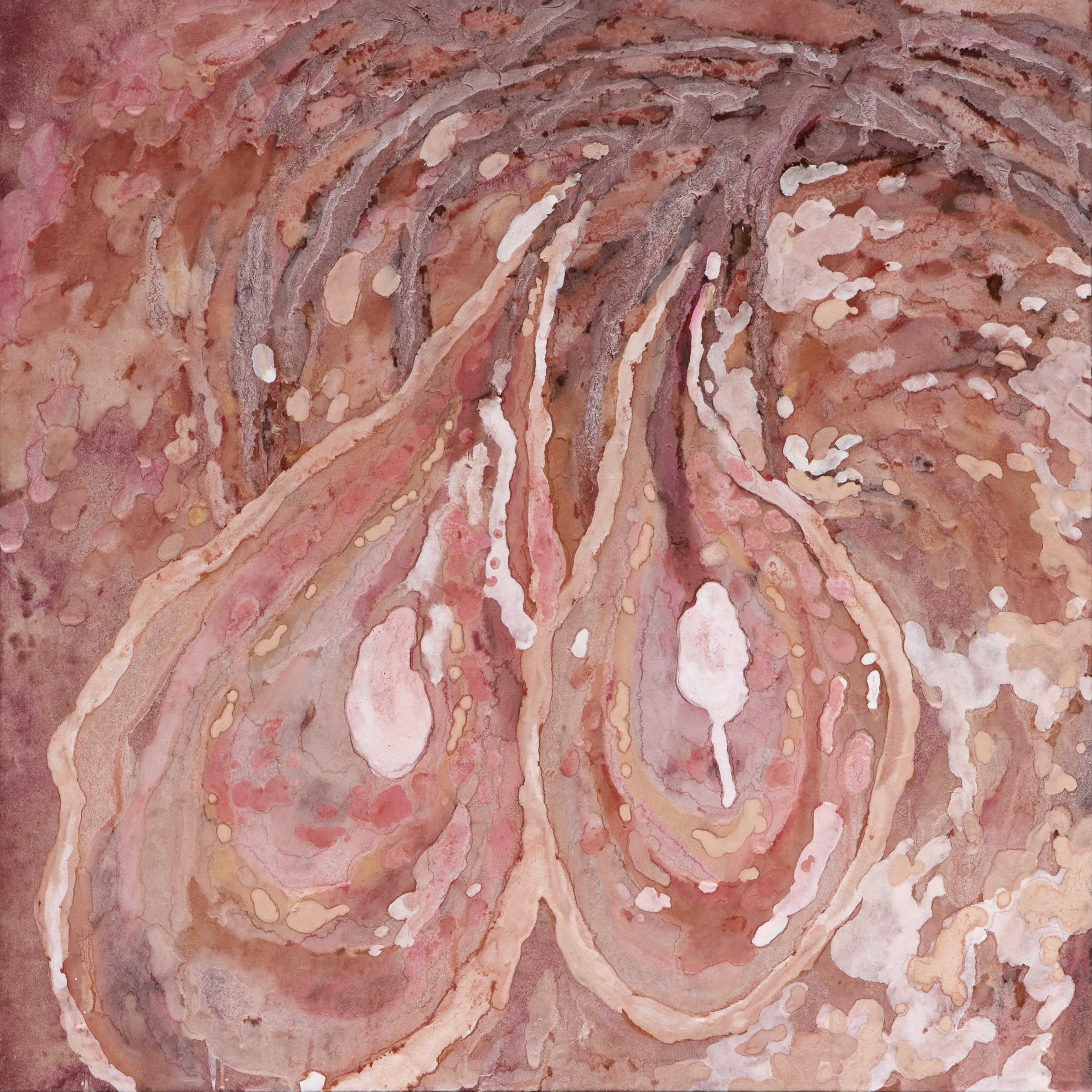 어쩌면 나였던, 장지에 물감, 파스텔, 호분, 50x50cm, 2025 