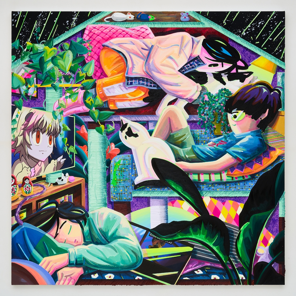 Catman Tower 2, Acrylic and oil on canvas, 91x91cm, 2022-2024