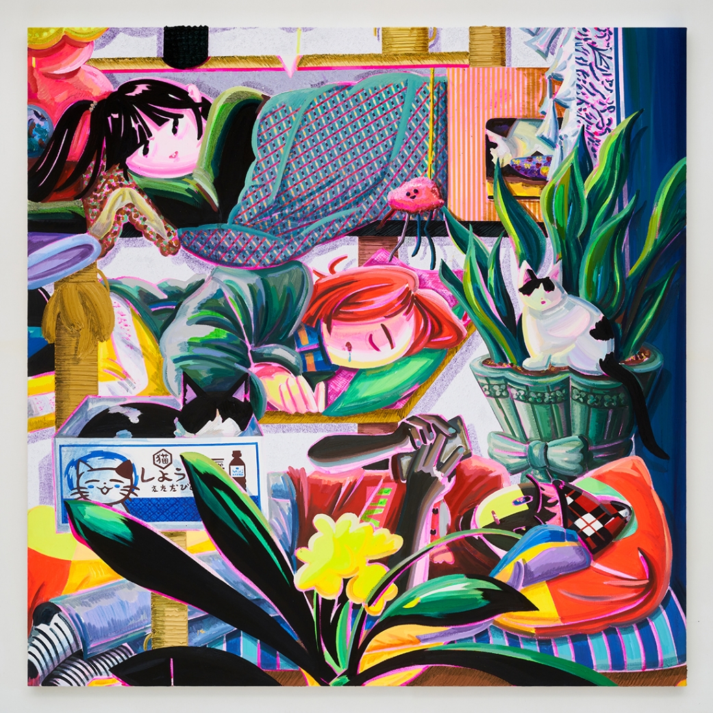 Catman Tower 3-2, Acrylic and oil on canvas, 91x91cm, 2022-2024