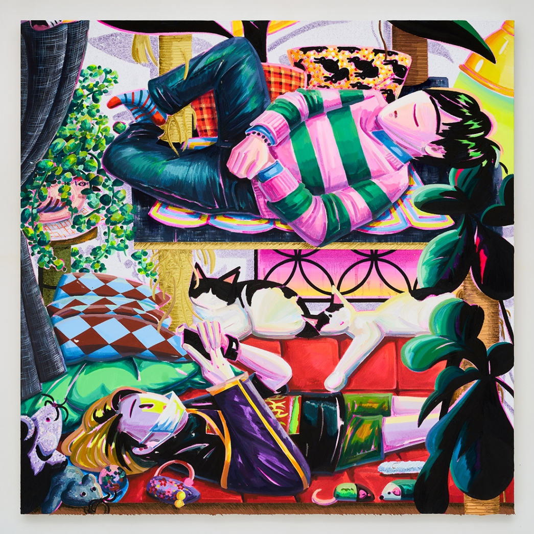 Catman Tower 3-3, Acrylic and oil on canvas, 91x91cm, 2022-2024