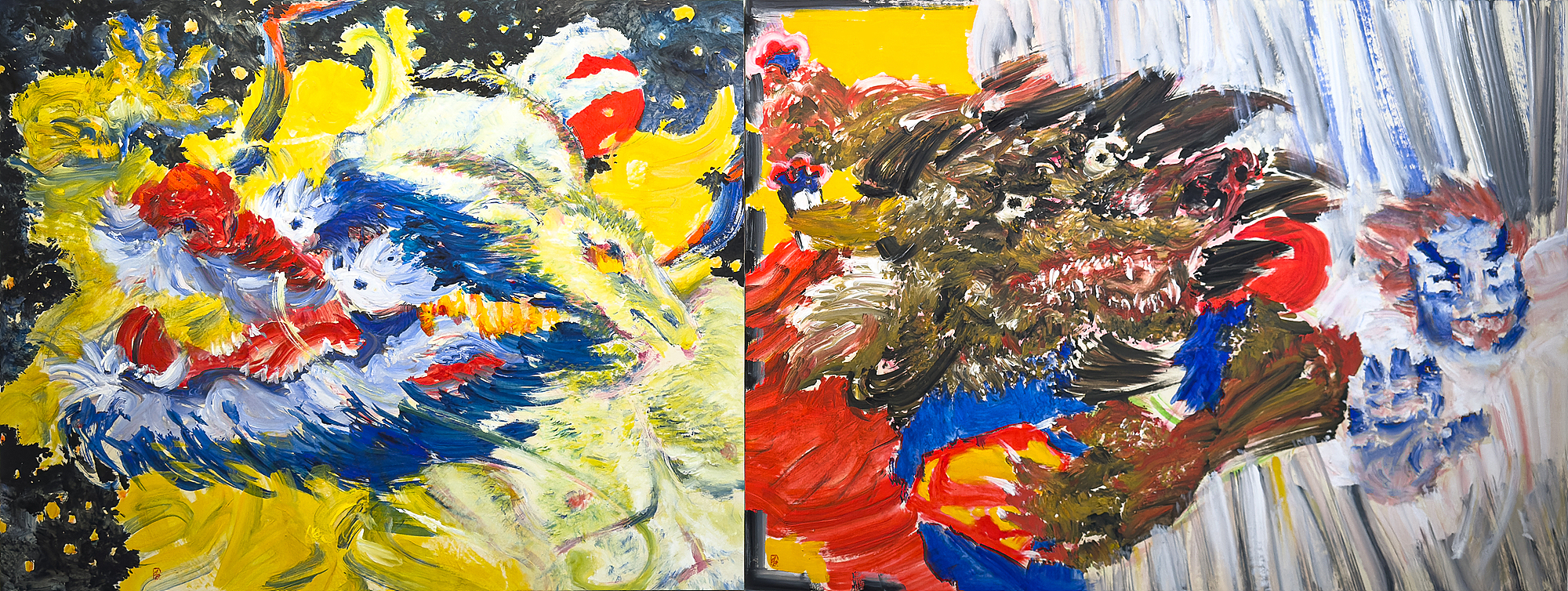 Battle or Game, 장지에 혼합재료, 에멀젼, 81x212cm, 2025