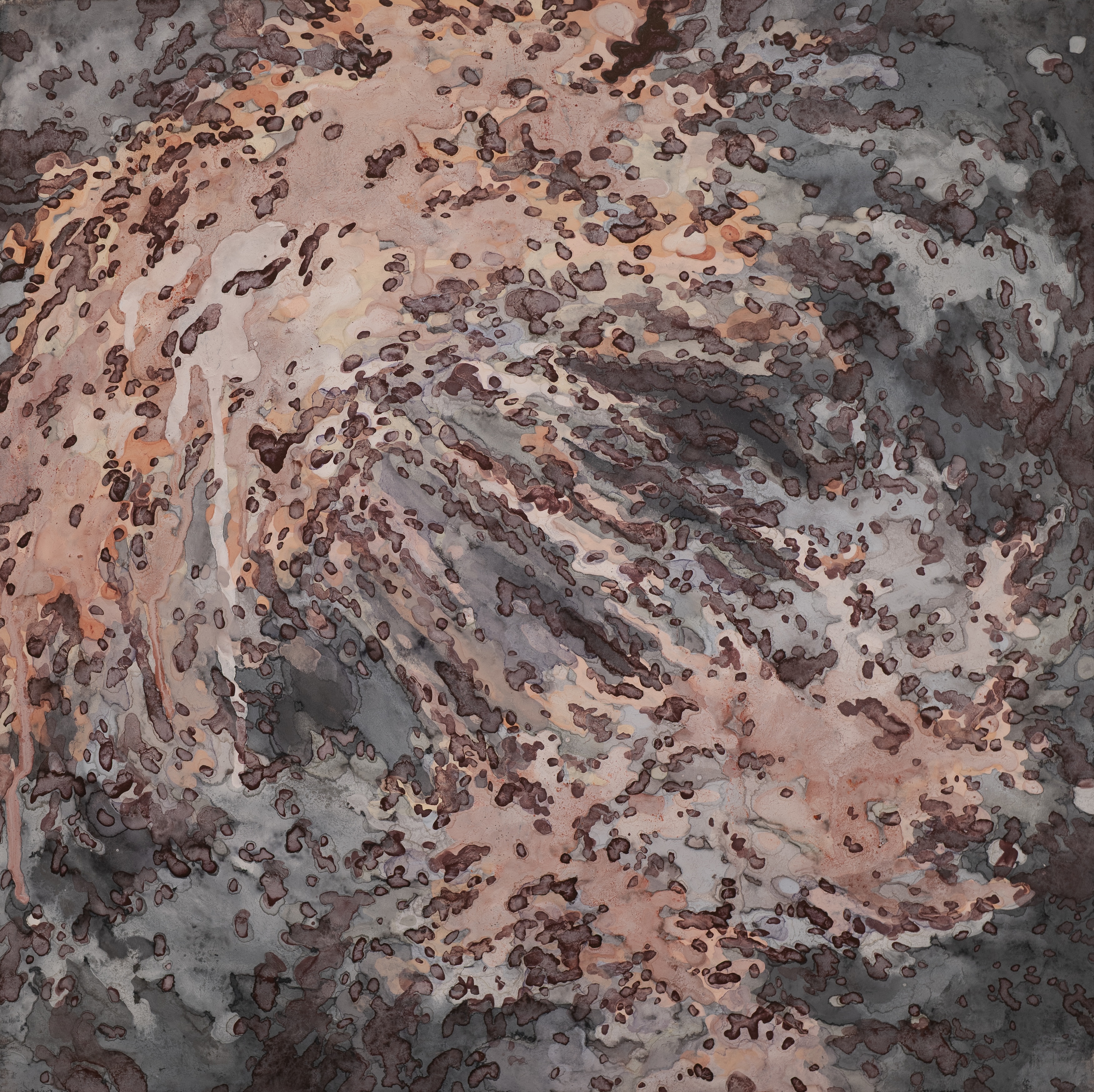 곰팡이와 불안, 장지에 물감, 파스텔, 호분, 50x50cm, 2026