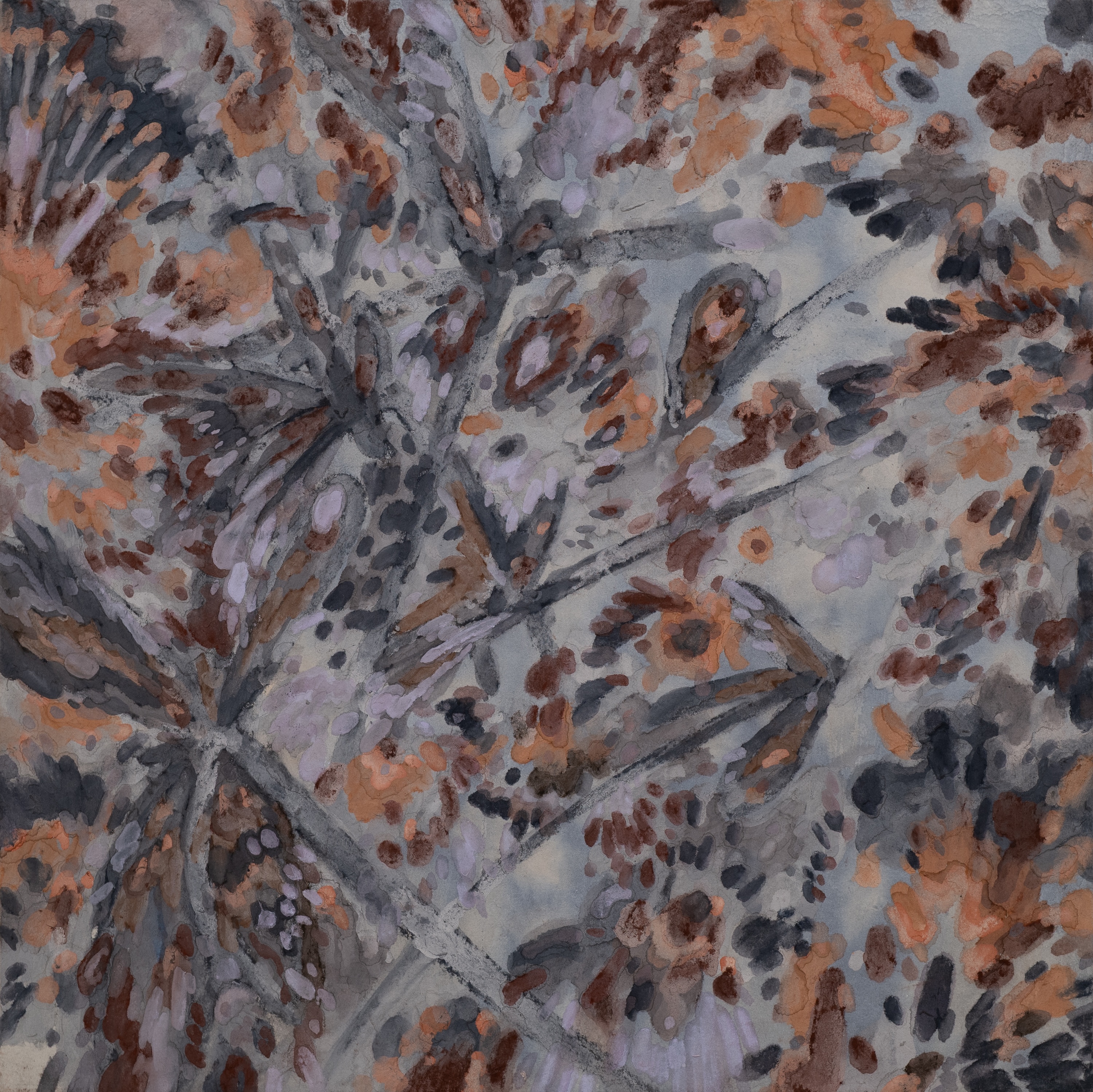 나비와 긴장, 장지에 물감, 파스텔, 호분, 40x40cm, 2026