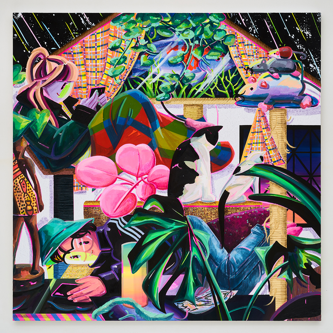 Catman Tower 4-1, Acrylic and oil on canvas, 91x91cm, 2022-2024