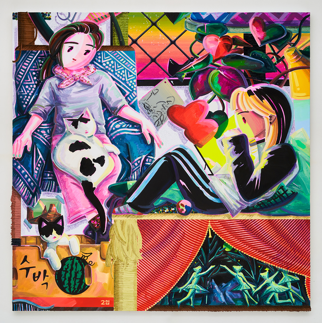 Catman Tower 5-3, Acrylic and oil on canvas, 91x91cm, 2022-2024