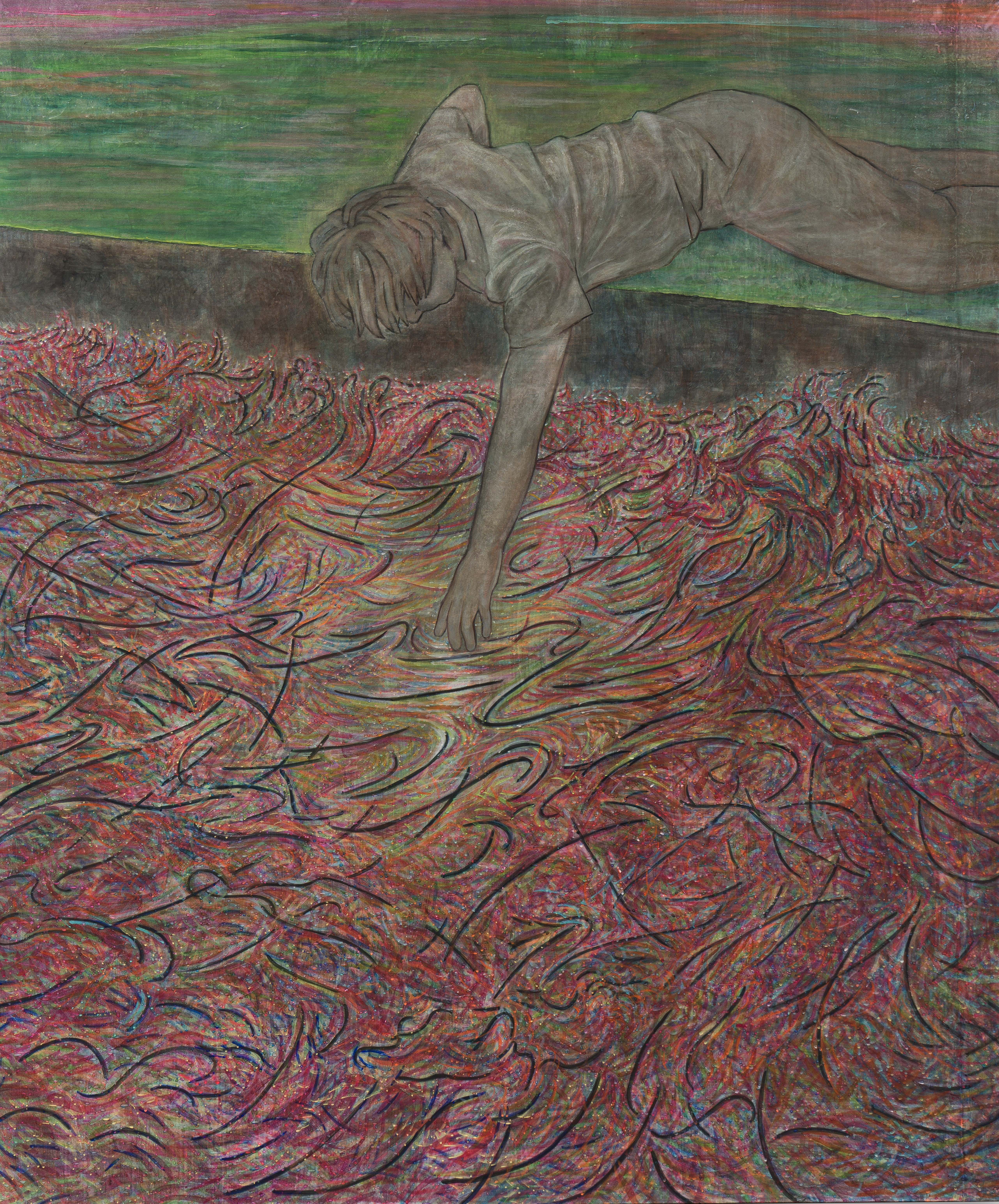 작별인사, 장지에 주묵, 분채, 콘테, 180x150cm, 2024