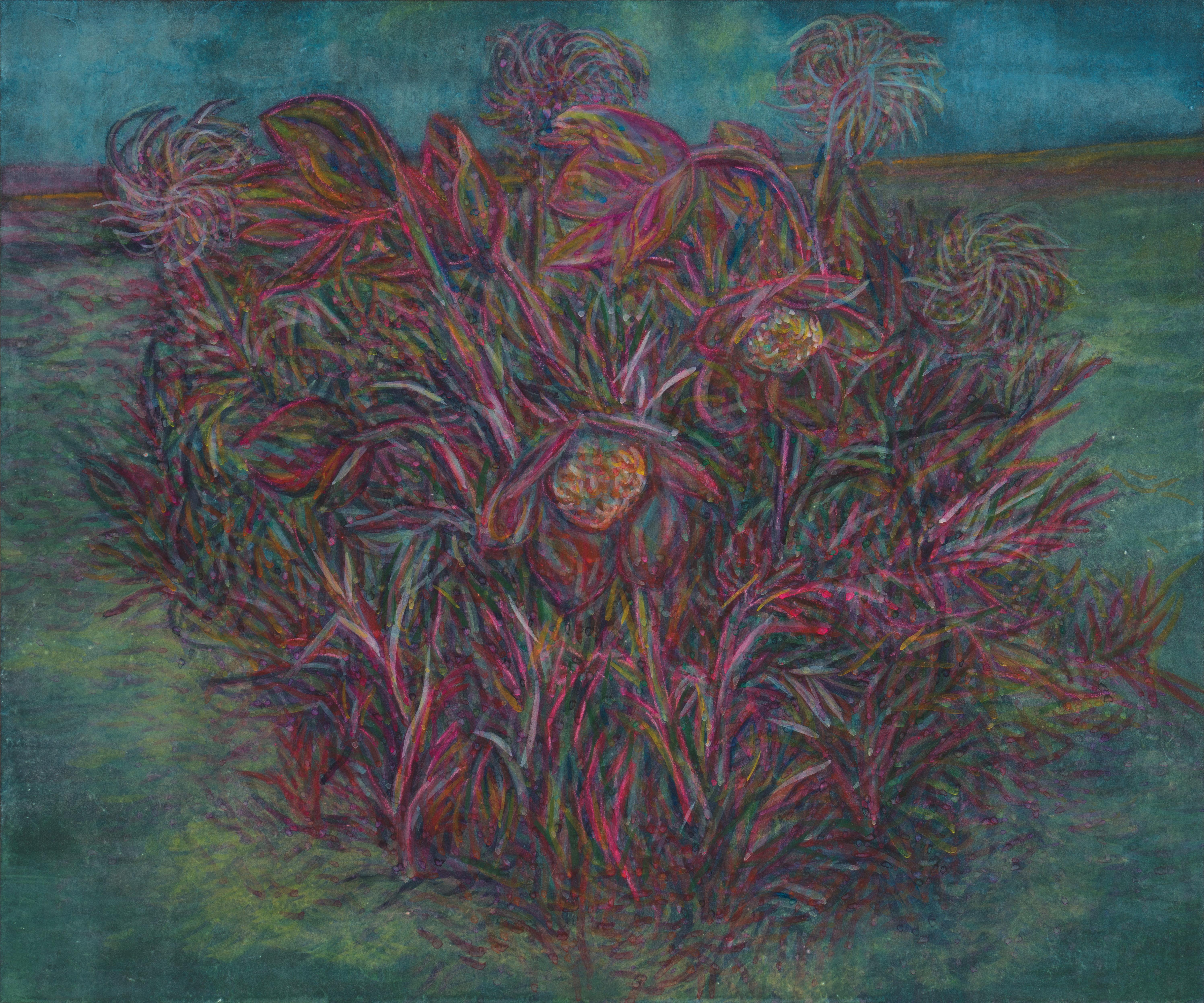 새벽의 왕-할미꽃, 장지에 먹, 주묵, 분채, 콘테, 60.6x72.7cm, 2023