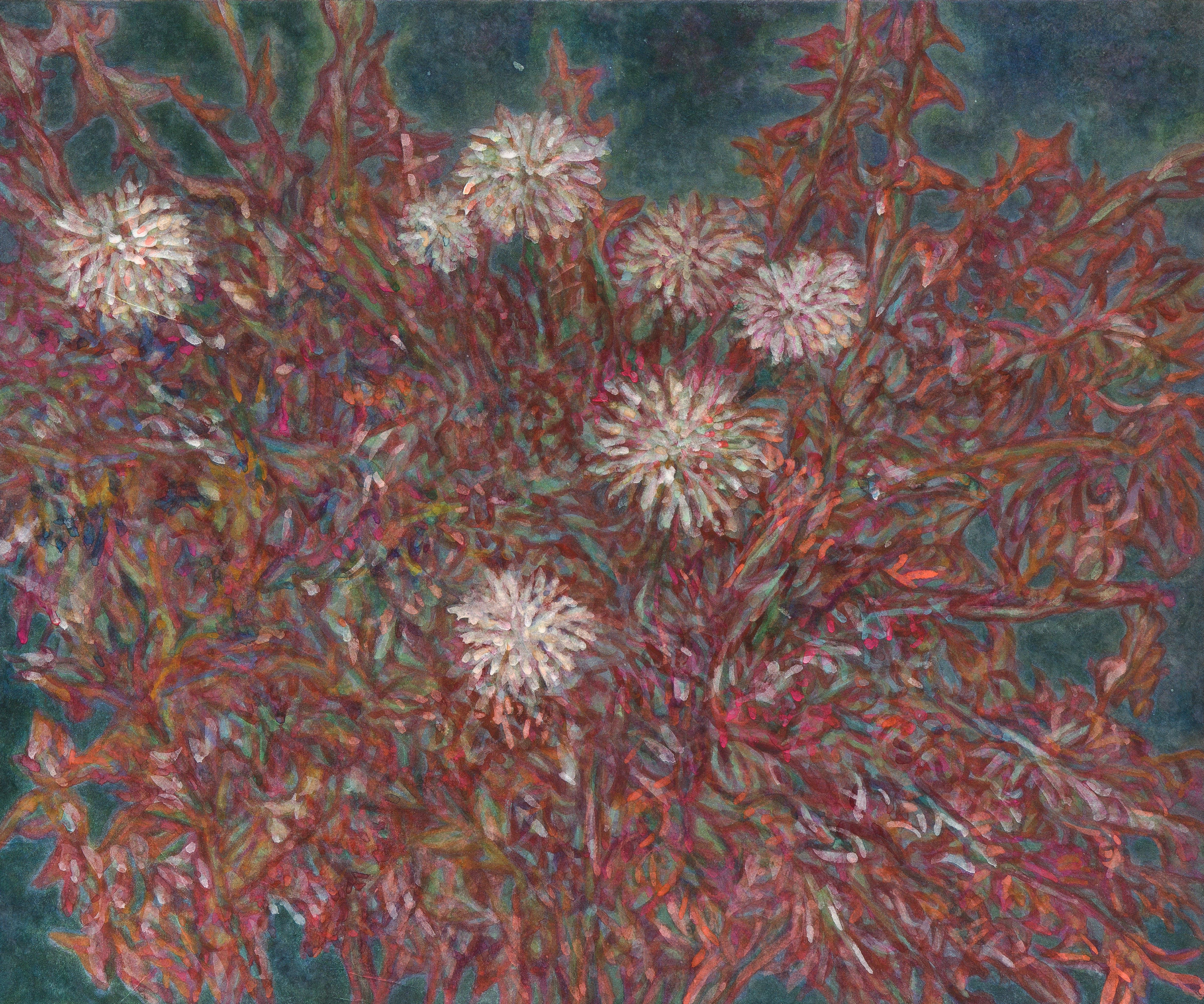 새벽의 왕-흰민들레, 장지에 주묵, 분채, 37.9x45.5cm, 2025