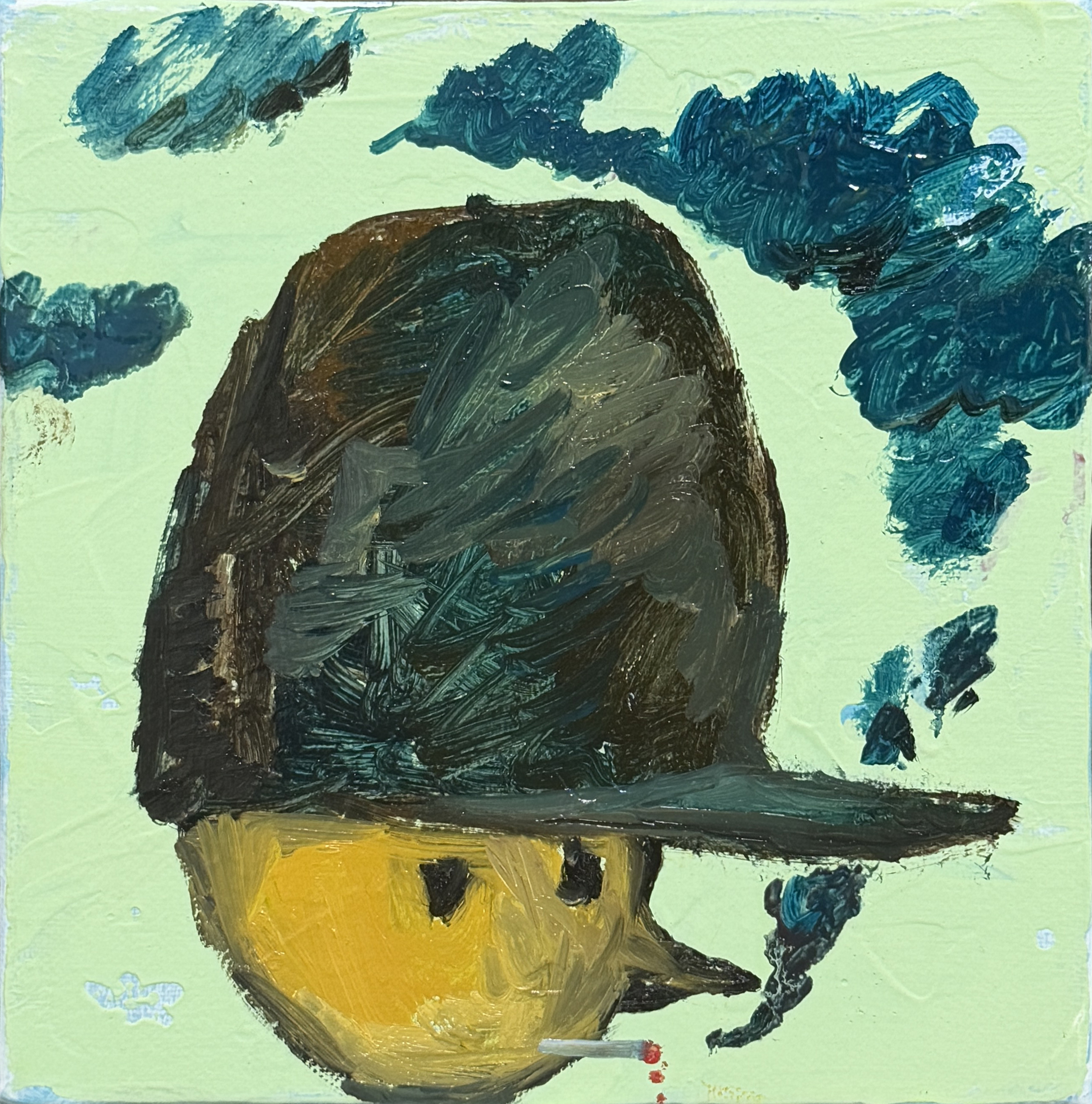 하남 - 흡연, Mixed media (acrylic, oil) on canvas, 17.9x17.9cm, 2026