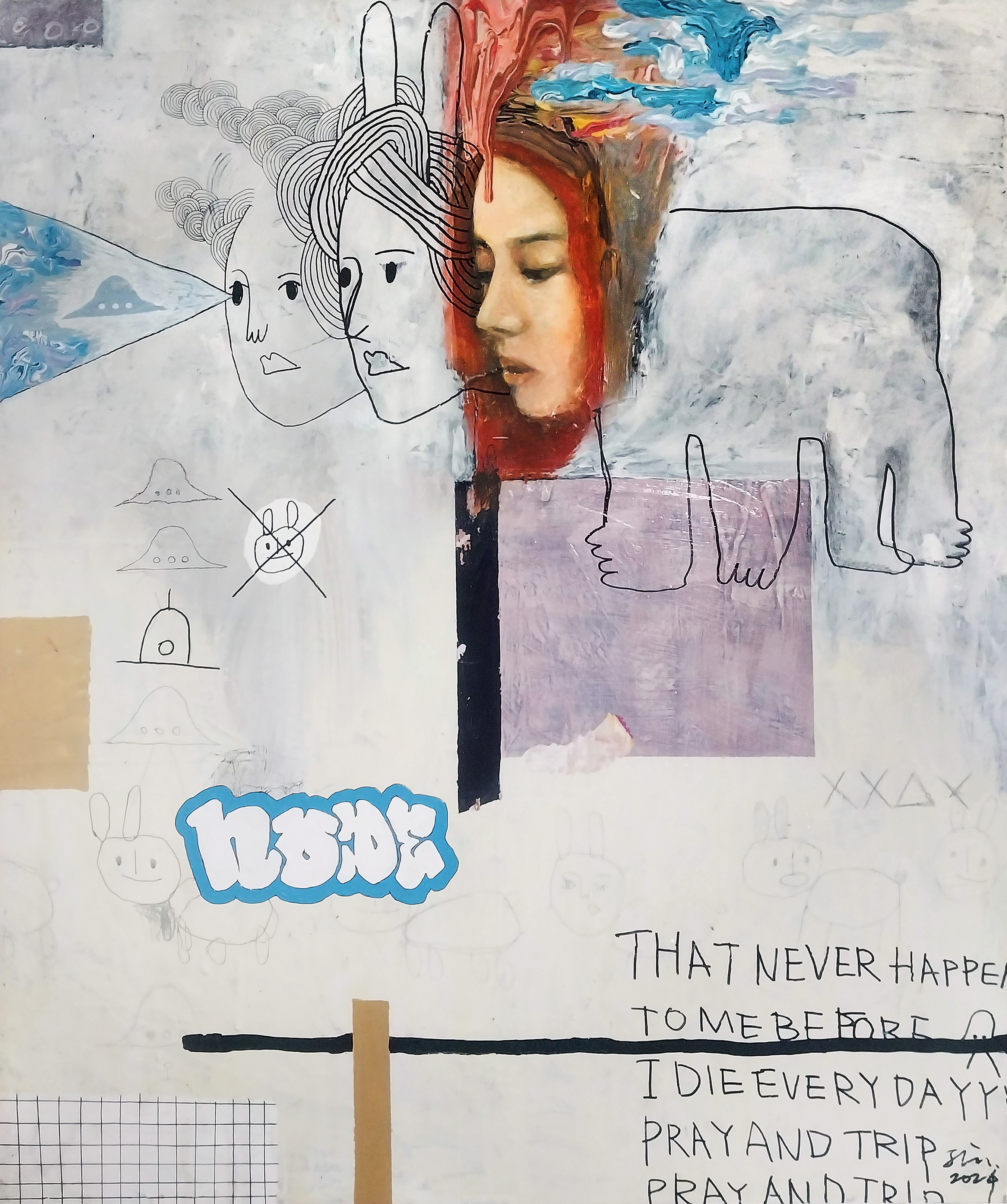 Node.  mixed media on paper mounted on wood panel, 60.6cm x 72.7cm (2026)