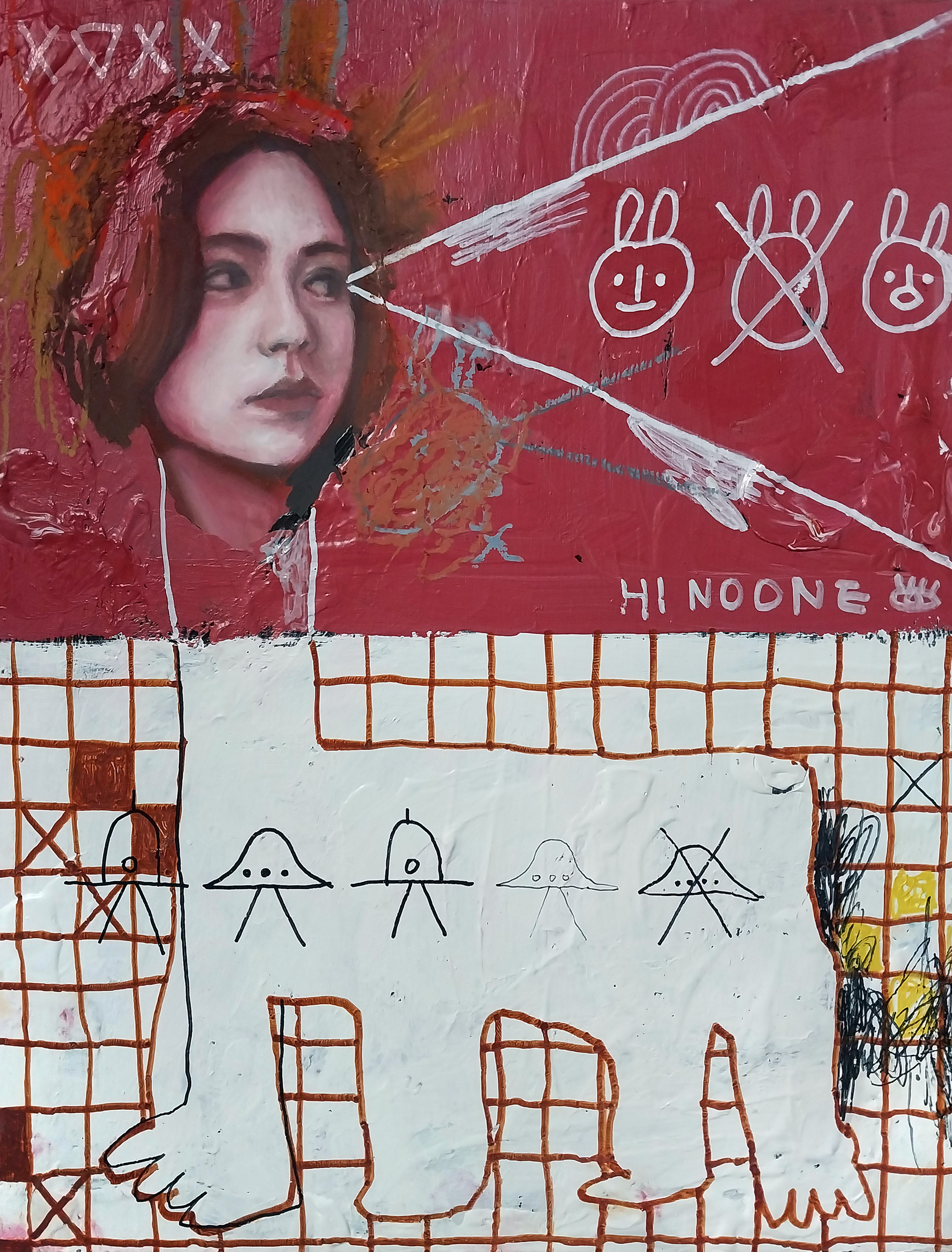  Rainy street. mixed media on wood panel 40.9cm x 31.8cm (2026)